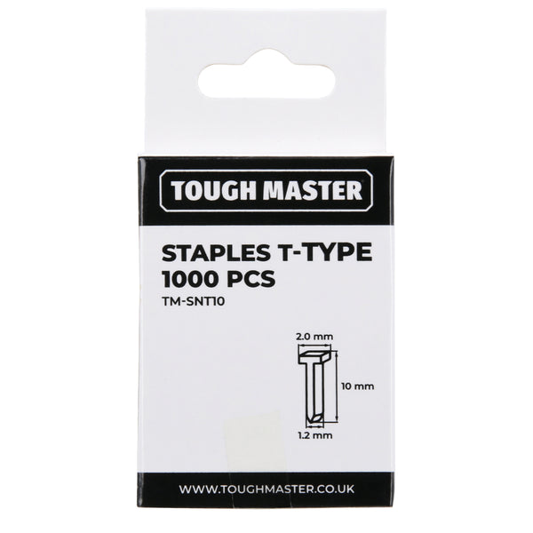 TOUGH MASTER® T-Type Staples 1000Pcs Replacement Staples for Heavy Duty Brad Nail Gun Galvanised Steel - 10 Millimeters (TM-SNT10)