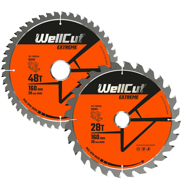 WellCut® TCT Extreme Circular Saw Plunge Saw Blade 160mm x 20mm x 28T & 48T Suitable for Festool - TS55