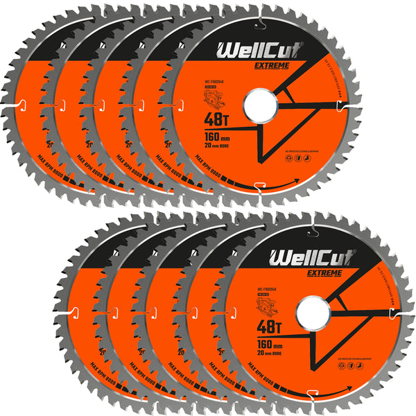 WellCut® TCT Extreme Circular Saw Plunge Saw Blade 160mm x 20mm x 48T, Suitable for Festool - TS55 Pack of 10