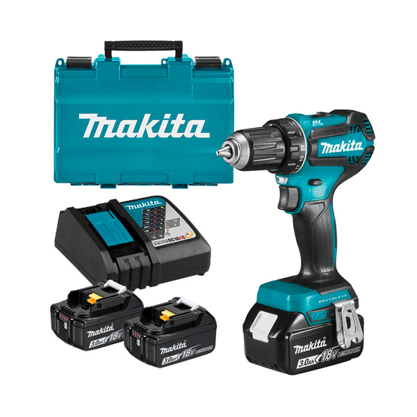 Makita DDF482RFE3 Cordless 18V Drill Driver With 2 x BL1830 3.0 Ah Batteries & Charger + Case