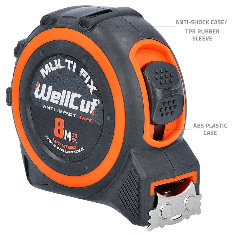WELLCUT Magnetic Tape Measure 8M/26ft 25mm Wide MultiFix System