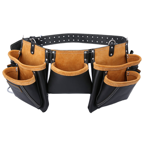 TOUGH MASTER Tool Belt Pouch 11 Pocket Black Adjustable Leather Suede Builder
