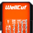 Wellcut 12 dalių HSS plieninių šešiabriaunių grąžtų rinkinys 2 mm–6,5 mm