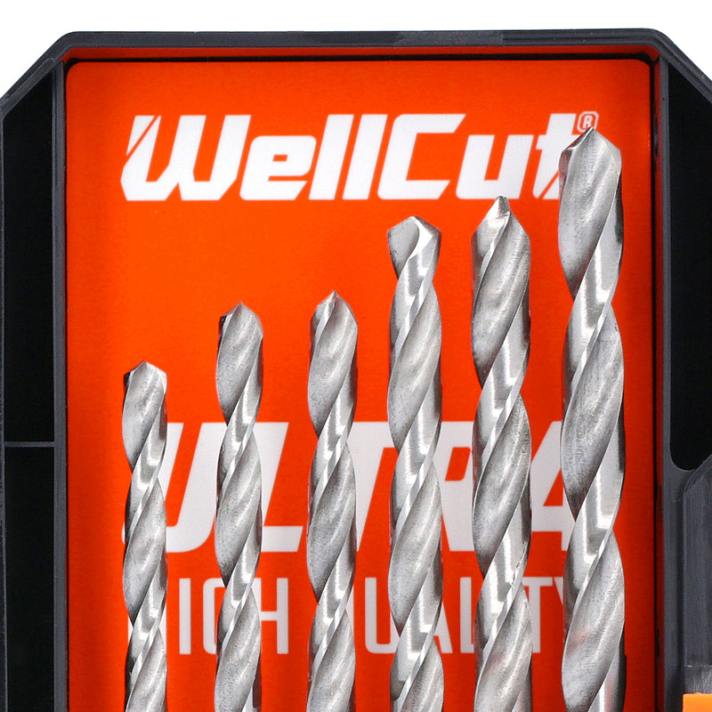 Wellcut 12 dalių HSS plieninių šešiabriaunių grąžtų rinkinys 2 mm–6,5 mm